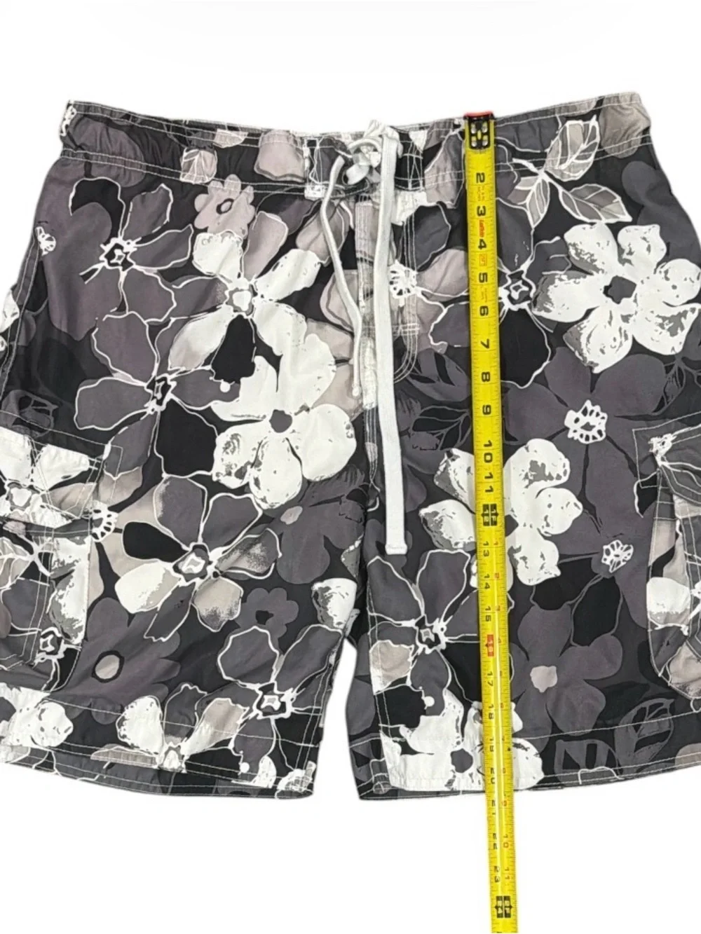 Men's Gray Floral Cargo Swim Shorts